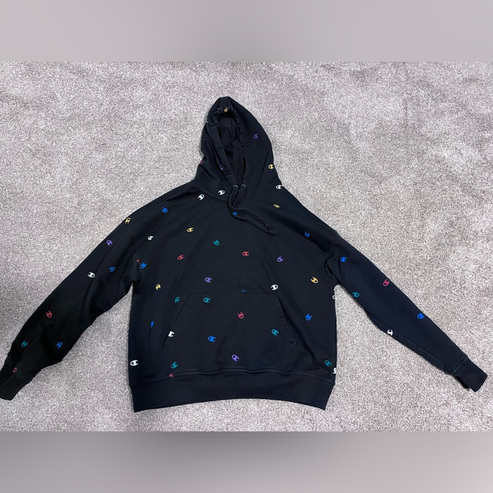 Champion hoodie. Multicolor Champion logo. Size Large.